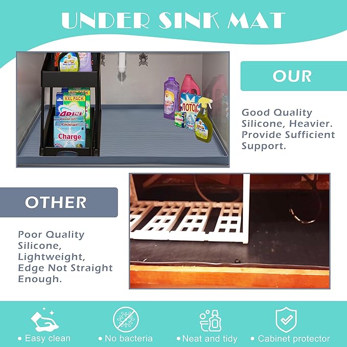 URMONA Waterproof Silicone Under Sink Mat 40'' x 22'' Shelf Liner for Kitchen and Bathroom, Cabinet and Counter Protector, Storage and Organizers, Litter Mat, Pet Cat Puppy Essentials(Beige)