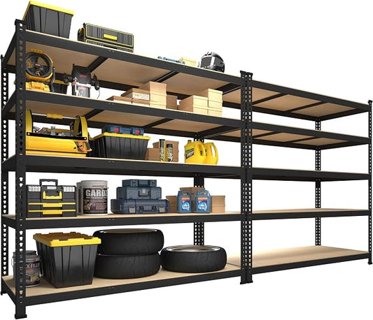 PrimeZone 47"W x 18"D x 72"H Garage Storage Shelves, 5-Tier Metal Shelving | 2250 LBS Capacity, Heavy-Duty Metal Frame, FSC MDF Boards, Boltless Assembly, Adjustable Shelves for Warehouse, Basement 2PCS