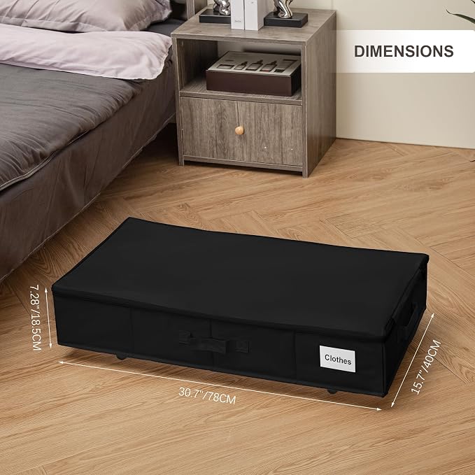Vincona Under Bed Storage with Wheels, Rolling Under Bed Storage Containers with Label Holders for Clothes, Shoes and Blankets, Underbed Shoe Organizer with Cover, 2 Pack Black (30.71x15.7x7.28 in)