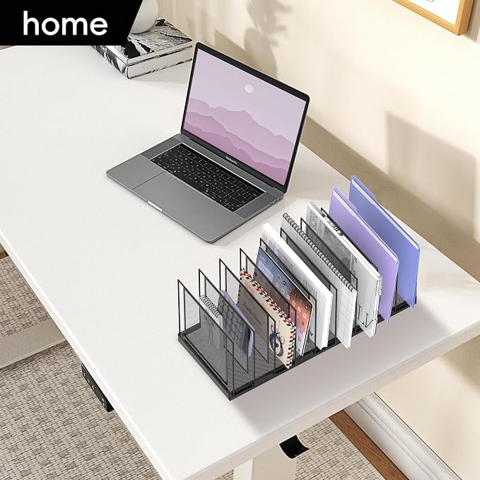 9-Section Desk File Organizer, Vertical File Holder, Mesh Desktop File Folder Metal File Organizer Stand for Office Home Classroom, Black, 2 Pack