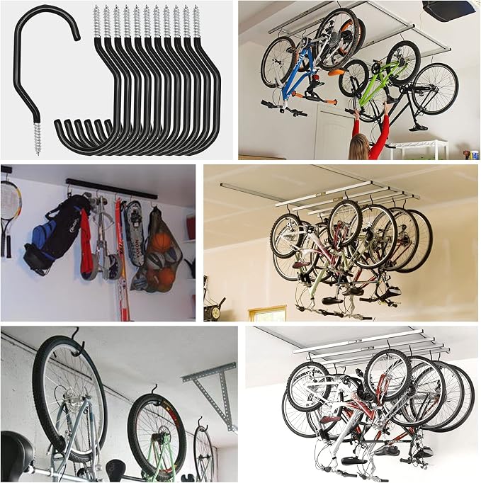 12PCS Heavy Duty Bike Storage Hooks Bicycle Wall Mounted Hooks Large Screw Hooks for Wall,Ceiling