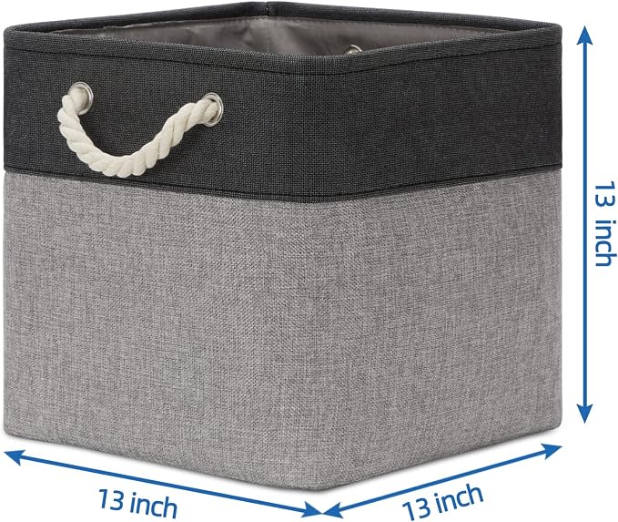 Temary Baskets 4 Pack Fabric Storage Cube Storage Baskets 13x13x13 Storage Cube Bins for Shelves with Handles, Basket for Organizing (Black&Gray)