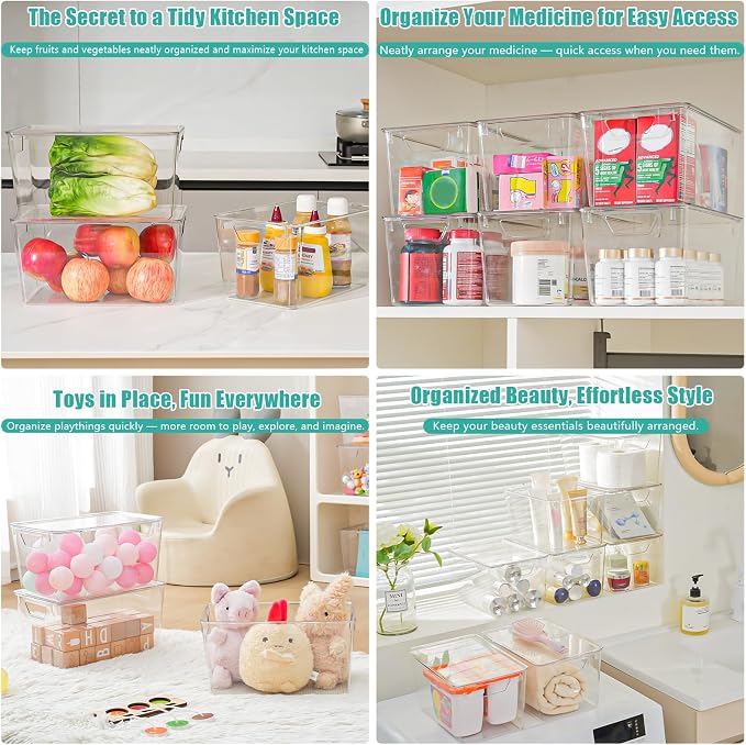 6 Pack Large Clear Storage Bins with Lids, Acrylic Arts and Craft Storage Containers, Stackable Clear Plastic Craft Storage Bins with Handles for Classroom Storage Organization,Kitchen, Fridge, Office