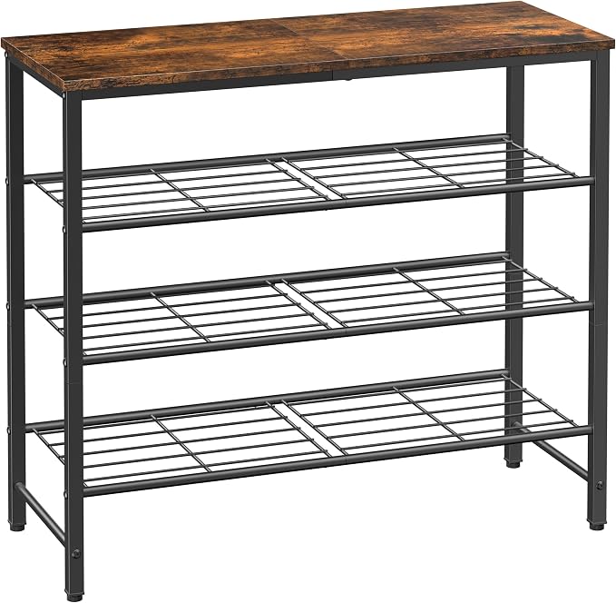 Kitsure Shoe Rack for Closet, Shoe Storage, 29.5" Wide - 4 Tier, Brown | Space-Saving Shoe Organizer with Leveling Feet, Sturdy & Rust-Proof Wooden Shoe Rack for Entryway, Bedroom, Living Room