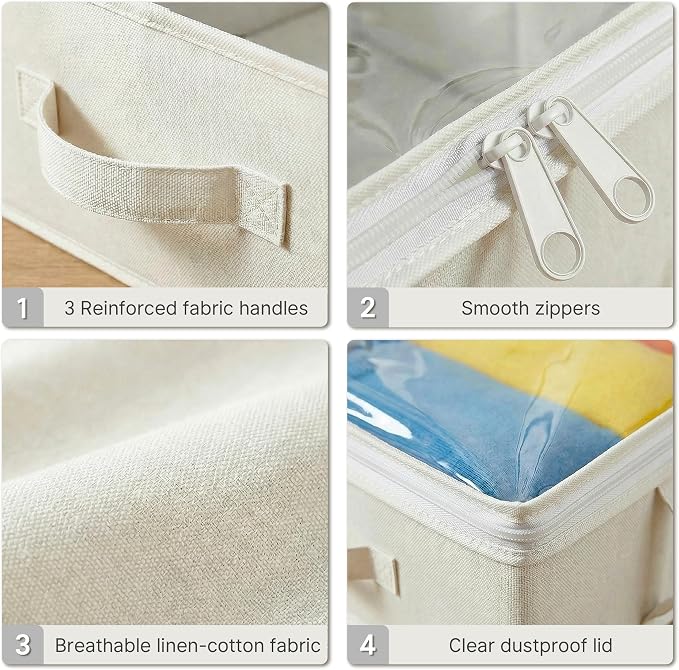 TidyCorner 2-Pack Under Bed Storage Containers, 4.5 Inches Tall Low Profile Underbed Clothes Storage Organizer Bin with Sturdy Sidewalls/Bottom, Underbed Storage Bins, Beige