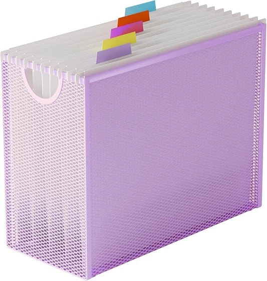 Letter-Size Hanging File Organizer (Purple, with 5 Grey Folders) | File Holder Filing Box for Desk, Metal Mesh Desk File Folder Storage for Office(No Assembly Required)