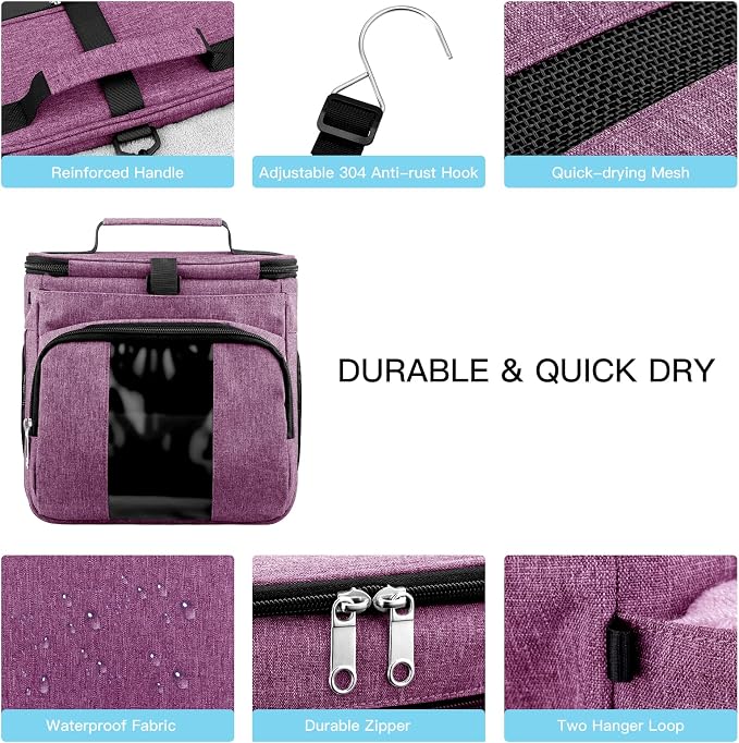 Bukere Portable Shower Caddy College Dorm Room Essential, Shower Caddy Tote Bag for Student, Girl, Women, Separate Compartment, Large Capacity, Quick Dry Mesh Base for Travel, Gym, Camp, Purple
