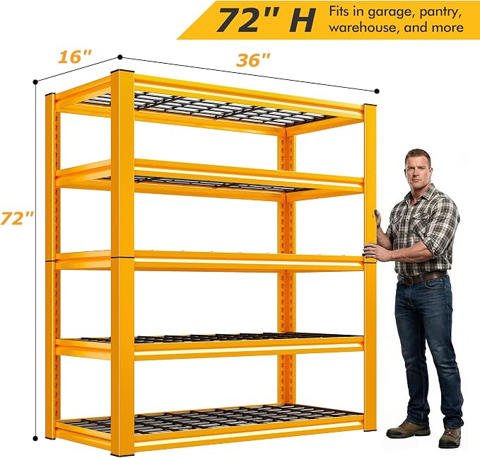 REIBII Orange Garage Shelving 3-Pack Heavy Duty Storage Shelves for School | 3200LBS Load Capacity, Reinforced Industrial Structure, Adjustable Metal Shelving, 5-Tier Orange Rack for Warehouses, Offices
