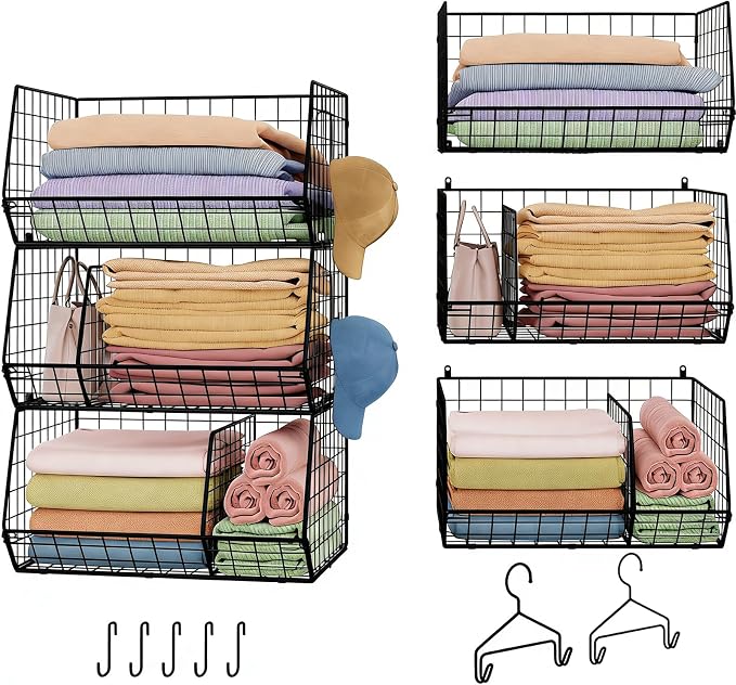 Jautokerdar 3 Tier Closet Hanging Shelves with Divider, Extra Large Closet Organizers and Storage, Clothes Hanging Organizer Clothing Sweaters Handbags Clutches Accessories