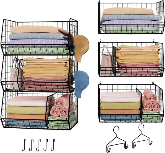 Jautokerdar 3 Tier Closet Hanging Shelves with Divider, Extra Large Closet Organizers and Storage, Clothes Hanging Organizer Clothing Sweaters Handbags Clutches Accessories