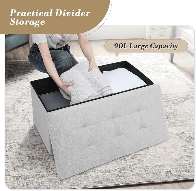 Folding Storage Ottoman Bench, Dark Gray, 30 Inches | Multi-Functional Ottoman Foot Rest, End of Bed Bench, Storage Chest, Living Room, Bedroom, Hallway, Entryway, 600 lb Capacity