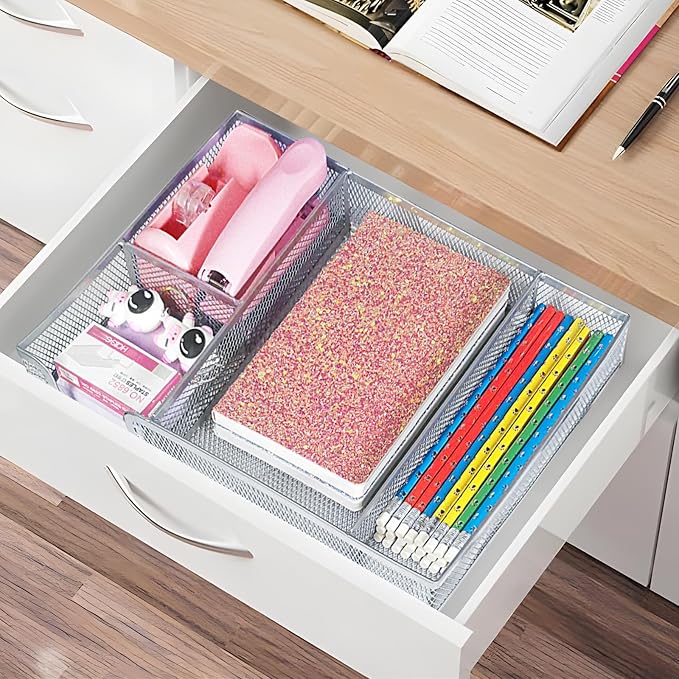 Pink Office Desk Accessories Set with Stapler, Tape Dispenser & Organizer | Pink Office Supplies Set with Stapler, Tape Dispenser, Scissors, Clips and More for Organized Workspace