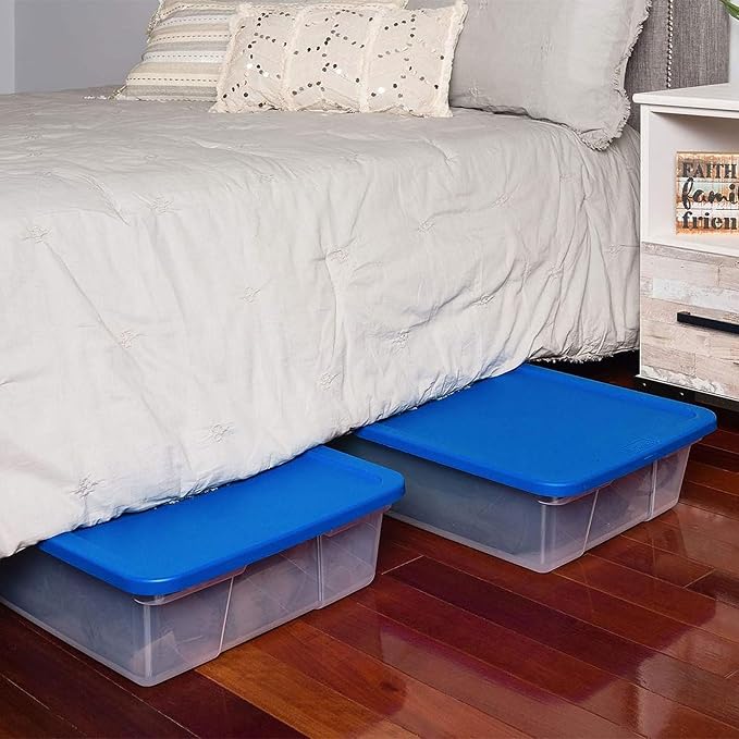 HOMZ Snaplock Clear Storage Bin with Lid, Medium-28 Quart, Blue, 2 Count