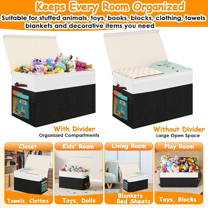 Large Toy Storage Box with Lid Upgraded Toy Storage Chest Organizer with Divider Foldable Toy Bin for Kids Boys Girls Playroom Nursery Bedroom (25"x13"x16")