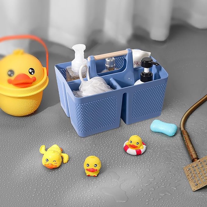 Plastic Shower Caddy, Portable Shower Basket with Handle, Dark Blue | Cleaning Caddy Organizer for Bathroom, College Dorm Room Essentials, Storage Tote