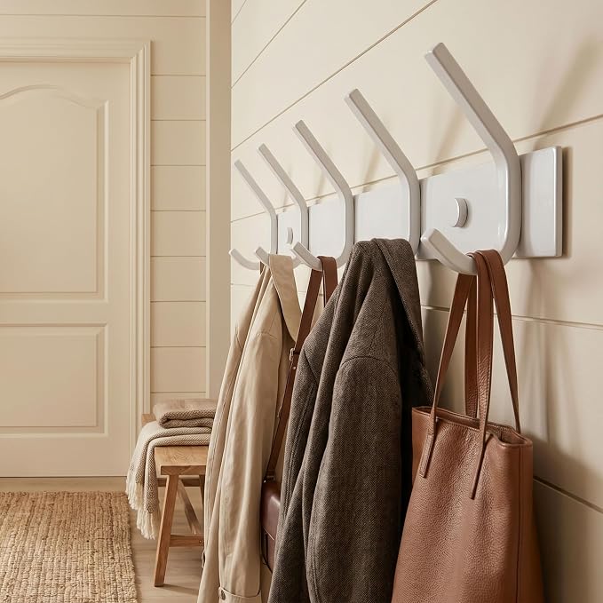WEBI Coat Rack Wall Mount,Coat Hooks Wall Mounted,Coat Hanger Wall Hook Rack,5 Hooks for Hanging Coats,Hats,Jacket,Clothes,White
