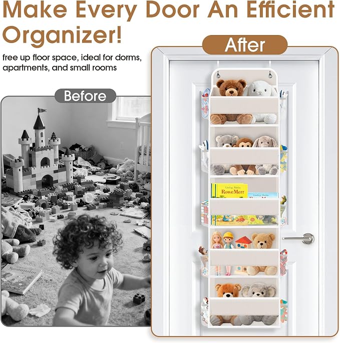 Over The Door Organizer Storage behind Door Hanging Organizer for Nursery | 5 Tier, 10 Side Pockets, Clear Window, Sturdy Construction, Space-Saving Storage for Closet, Bedroom, Bathroom & Nursery