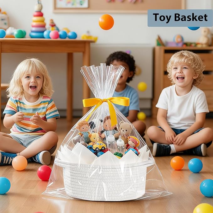 woric Small Woven Gift Basket Storage Baskets Picnic Baskets | Cotton Rope Basket; Includes Gift Bag, Card, Ribbon & Tissue Paper; for Gifts, Storage, Baby Shower, Wedding, Graduation