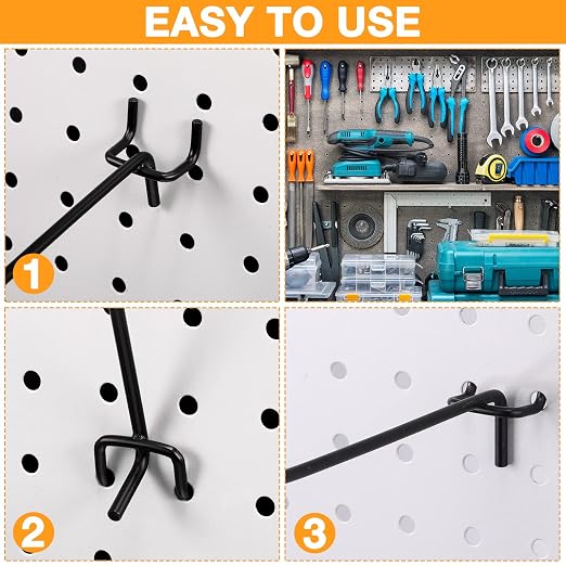 100 Pcs Peg Board Shelving Hooks Stainless Steel Hanging Board Pegs Wall Display Hooks Bulk for 1/8 1/4 Garage Storage Organizer Accessories (8 Inch,Black)
