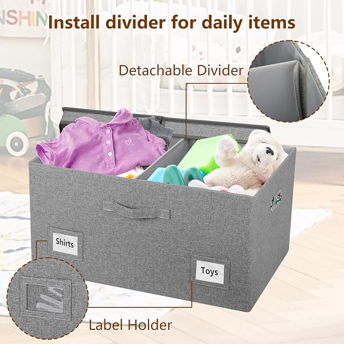 Graciadeco 75 Quarts Extra Large Decorative Storage Bins with Lids, 1 Pack Gray Collapsible Storage Bins with Lids, Stackable Storage Bins Decorative Box Storage With Lid Extra Large | 75 Quarts 1 Pack Gray1 Collapsible Stackable Linen Fabric 4 Handles...