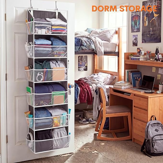 Ofiray-home Over Door Organizer with 6 Large Pockets | 6 Transparent Front Pockets & 12 Mesh Side Pockets, 80 lbs Weight Capacity Hanging Storage for Toys, Shoes, Diapers, Pantry