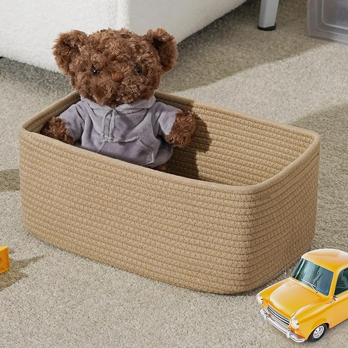 3-Pack Storage Baskets for Organizing | Woven Shelf Toy Basket | Rope Baskets for Gifts Empty | Closet Organizer Bins with Handles | Cube Decorative Box | 11.8×7.8×5.1” | Brown