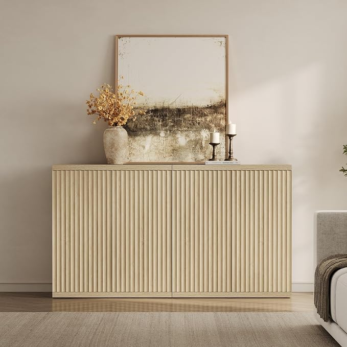 SICOTAS Buffet Cabinet with Storage Sideboard Cabinet with Doors & Shelves | Accent Sideboard Modern Credenza Fluted Storage Cabinet Mid Century Media Console for Living Room Kitchen Dining Hallway