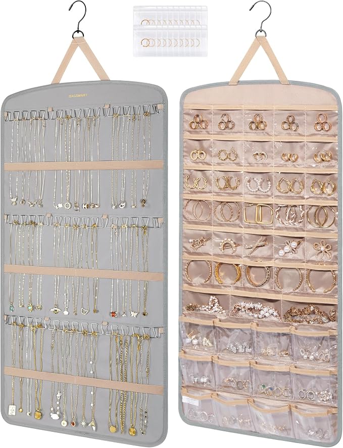 BAGSMART Hanging Jewelry Organizer, Necklace Holder Anti-tangle 1 Piece, Extra Large Grey