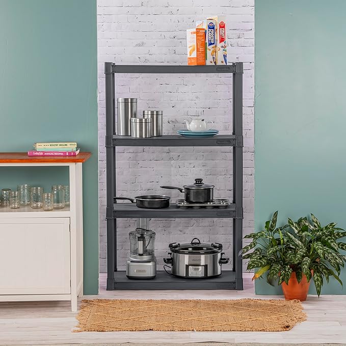 Sterilite 4 Shelf Unit, Heavy-Duty Plastic Utility Storage Rack, 3-Pack | Freestanding Shelving Organizer with 50 lb Capacity Per Shelf for Kitchen, Bathroom, Garage, Basement, Pantry & Laundry Room