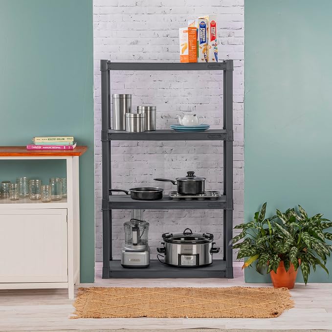 Sterilite 4-Pack 4 Shelf Unit, Heavy-Duty Shelving Storage and Utility Rack - Standing Plastic Organizer Shelves for Kitchen, Bathroom, and Garage