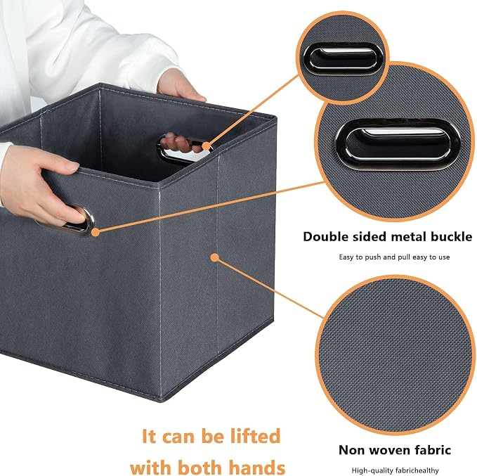 Fabric storage bins Cubes, Fabric Cube Organizer with Handle, Foldable Cube Bins for Cloth or Accessary Storage, 11x11x11, Set of 8, (Gray)