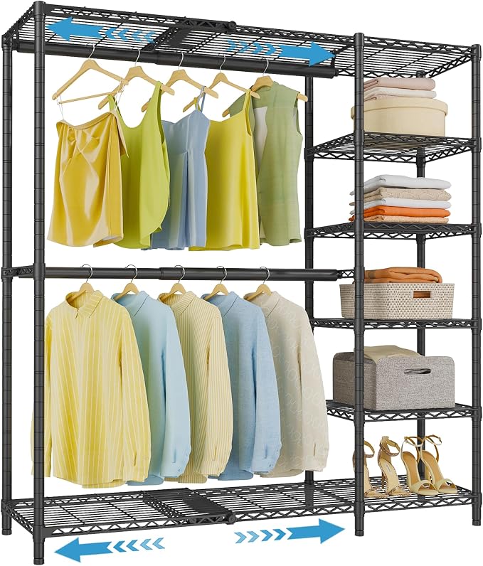 VIPEK X2 Expandable Clothes Rack Portable Closet Organizer System Black | Heavy Duty Closet Racks Adjustable from 3'3" to 4'8" with Shelves and Hanger Rods Reach-in Clothing Rack for Hanging Clothes