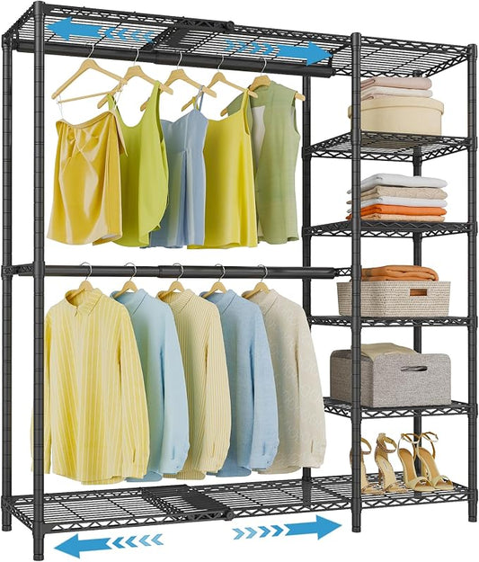 VIPEK X2 Expandable Clothes Rack Portable Closet Organizer System Black | Heavy Duty Closet Racks Adjustable from 3'3" to 4'8" with Shelves and Hanger Rods Reach-in Clothing Rack for Hanging Clothes