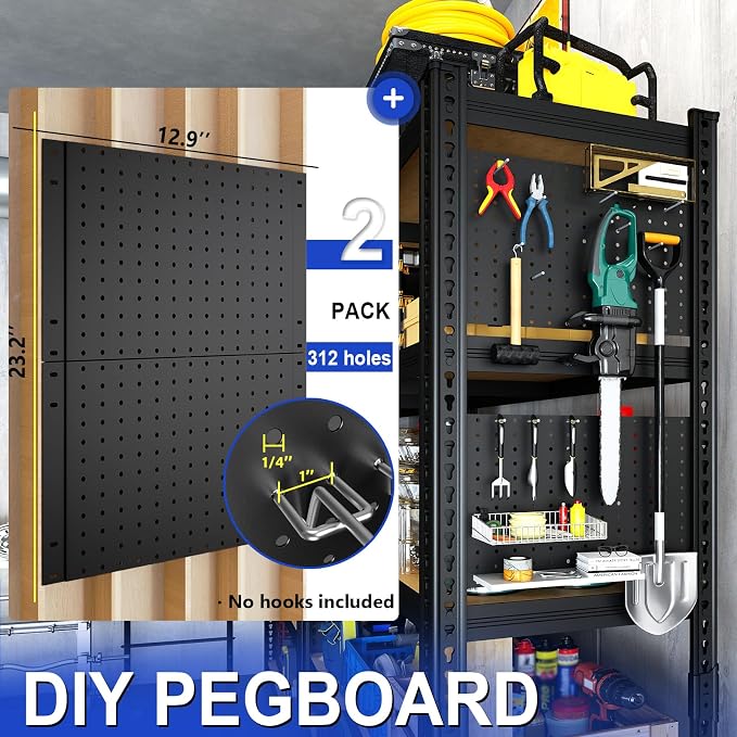 40''W Garage Storage Shelves, Storage Racks Shelving Units, Storage Shelves Heavy Duty, Adjustable Metal Shelves with 2 Pegboards for Basement, Warehouse, Pantry, Kitchen, 2200 LBS