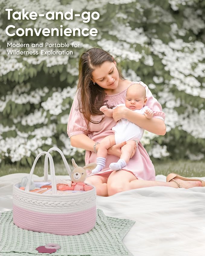 Maliton Diaper Caddy for Baby Girl-Cotton Rope Diaper Caddy, Diaper Organizer for Changing Table, Portable Baby Basket for Storage Baby Stuff, Newborn boy girl baby essentials Registry Items