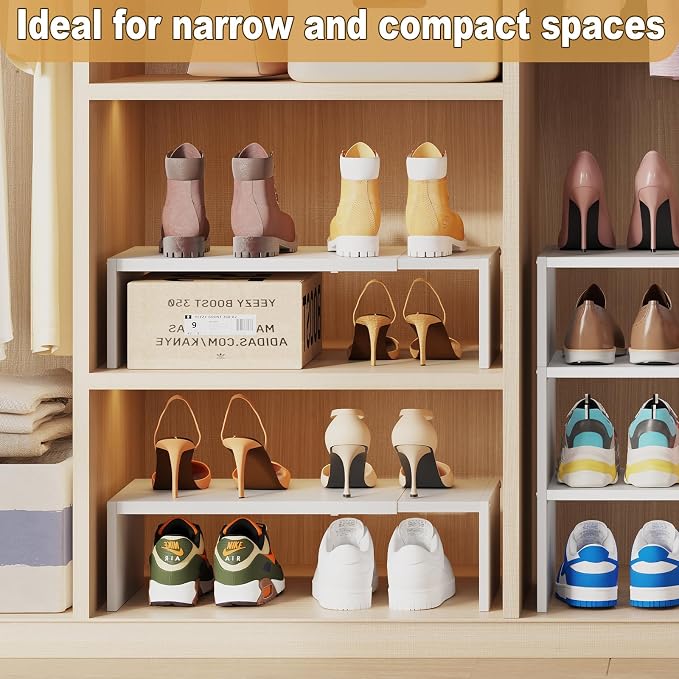 X-cosrack 3-Tier Shoe Rack for Closet, Shoe Organizer for Front Door Entrance Expandable Shoe Shelf, Stackable Iron Shoe Storage Shelves for Closets, Entryway, Hallway, Garage,White