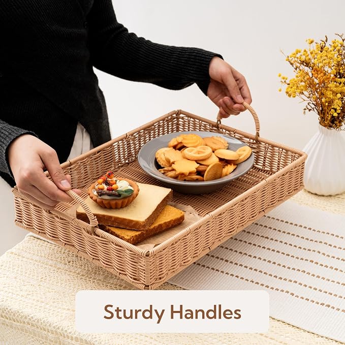GRANNY SAYS Rectangle Serving Tray, Coffee Table Tray, Wicker Serving Trays with Handles, Decorative Tray for Coffee Table, Woven Tray for Living Room, 15 ¾"×11 ½"×2 ¼"