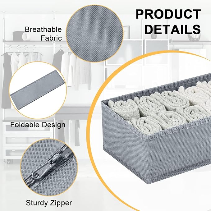 DIMJ Drawer Organizer Clothes Set of 8, Foldable Closet Drawer Organizer, Underwear Drawer Box, Fabric Drawer Dividers for Baby Clothes, Socks, Belt, Tie (Grey)