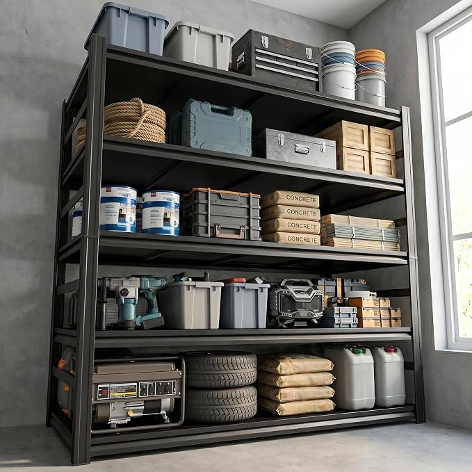 Garage Shelving, Heavy Duty Storage Shelves with Anti-Fall Rails | 3500 LBS metal shelving with Adjustable Industrial Steel Rack for garage, basement, pantry, kitchen and warehouse storage