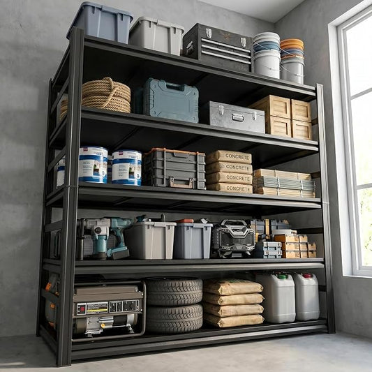 Garage Shelving, Heavy Duty Storage Shelves with Anti-Fall Rails | 3500 LBS metal shelving with Adjustable Industrial Steel Rack for garage, basement, pantry, kitchen and warehouse storage