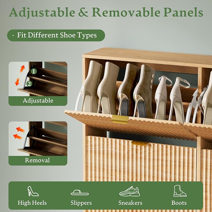 Xixini Shoe Storage Cabinet for Entryway with 6 Flip Drawers, Hidden Slim Wood Shoe Organizer with Modern Fluted Panel, Freestanding Narrow Shoe Rack for Front Door Entrance, Hallway, Foyer, Oak