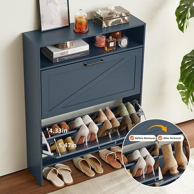 RWYHG Shoe Cabinet Storage for Entryway with 2 Flip Drawers | Open Storage Layer Rack Narrow Organizer Slim Hidden Wood Shoe Cabinet Furniture