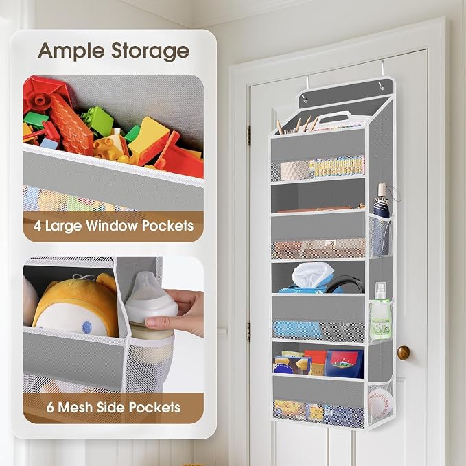 SpaceHacks 1 Pack Over The Door Organizer Hanging Storage Room Organizer | 40 lb Capacity, Ultra-Sturdy, Foldable, Mesh Design with Clear Window, Space-Saving Organizer for Pantry, Nursery & Closet