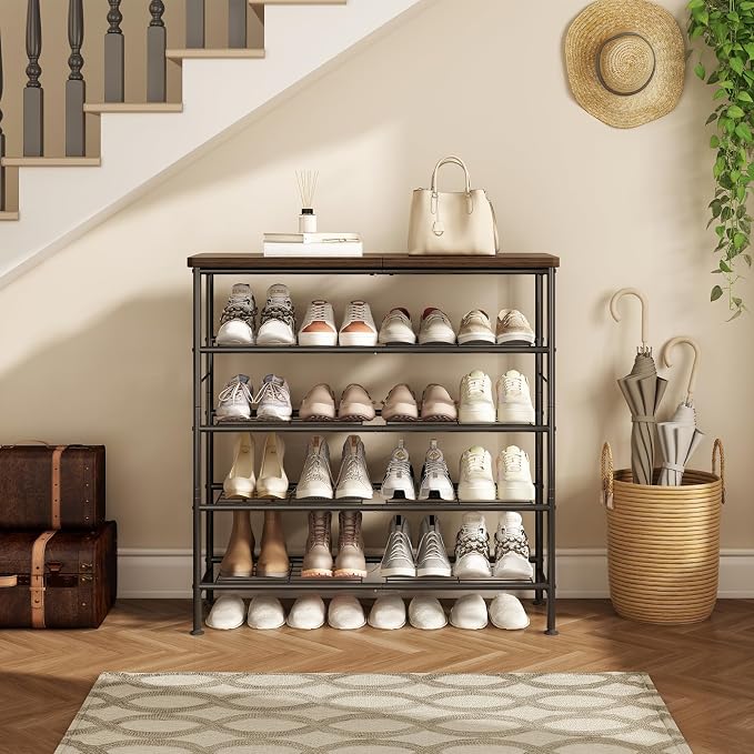 SUOERNUO 5 Tier Shoe Rack Organizer for Closet Shoe Storage for Entryway | Free Standing with MDF Top Board,Sturdy Metal Frame,Ideal for Living Room,Hallway Black