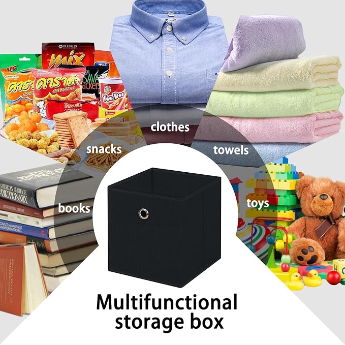 13 inch Record cubes storage bins,collapsible fabric storage cubes Decorative storage basket,apply to clothes organizer box,shelves in closet,laundry,daycare centers,offices,1 Pack(Black)