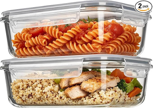 Vtopmart 2 Pack 35oz Glass Meal Prep Containers with Lids | Food Storage Containers, Airtight Reusable Lunch Container Set, Safe for Oven, Microwave, Freezer, and Dishwasher, BPA Free