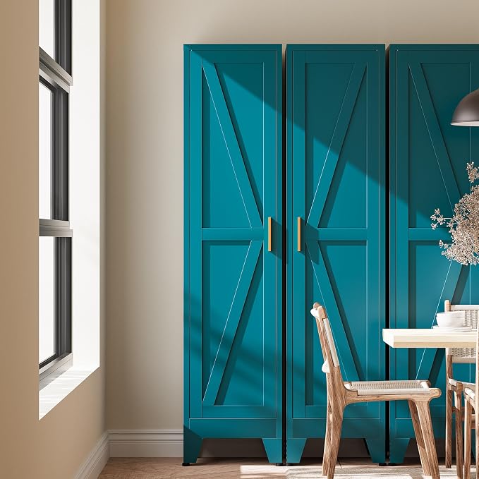 67“H Blue Narrow Kitchen Cabinet, Metal Skinny Pantry Storage Cabinet,Tall Narrow Bathroom Storage Cabinet with Adjustable Shelves,Slim and Thin Pantry Cabinets for Living Room Dining Room