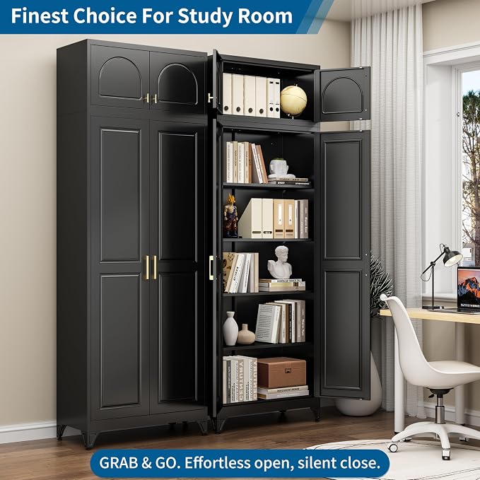 90" Tall Metal Kitchen Pantry Storage Cabinet with Doors | Black Freestanding Heavy Duty Steel Cupboard, 5 Adjustable Shelves,Extra Large Organizer for Home and Garage (2 Boxes)