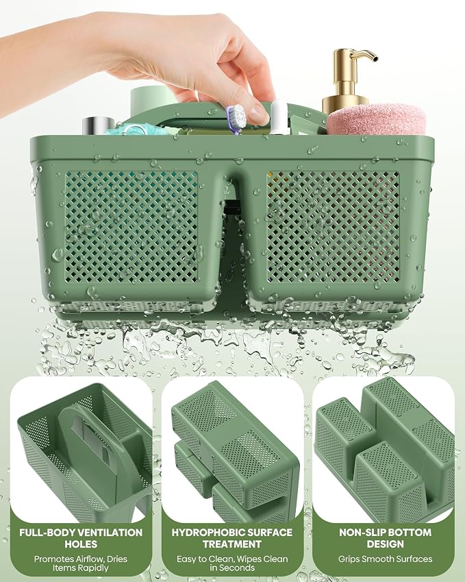 4 Pack Portable Shower Caddy, Integrated Handle, Reinforced Plastic, Organizer Storage Bathroom Supplies and Beauty Products, Cleaning Supplies, Shower Basket for Home, Dorm, Shelf and Cabinet