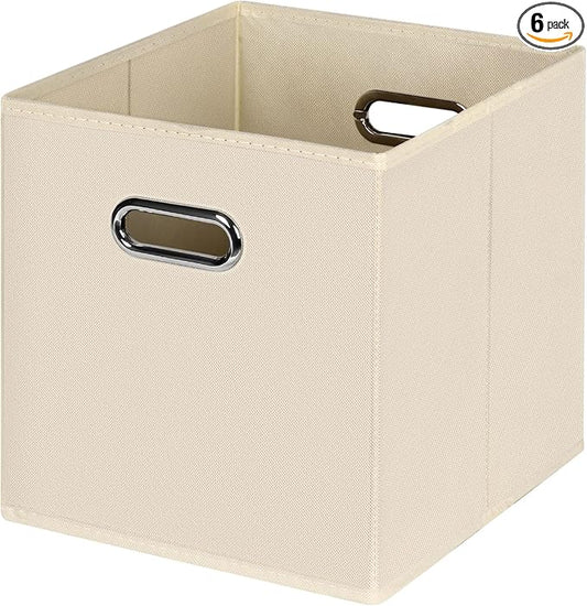 Black Foldable Storage Cubes Bins , Fabric Storage Box Cubes Organizer Baskets with Dual Handles for Home Organizer(Creamy-White)